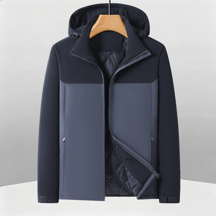 Men's Warm Softshell Hybrid Jacket with Quilted Thermal Lining and Hood Amarae