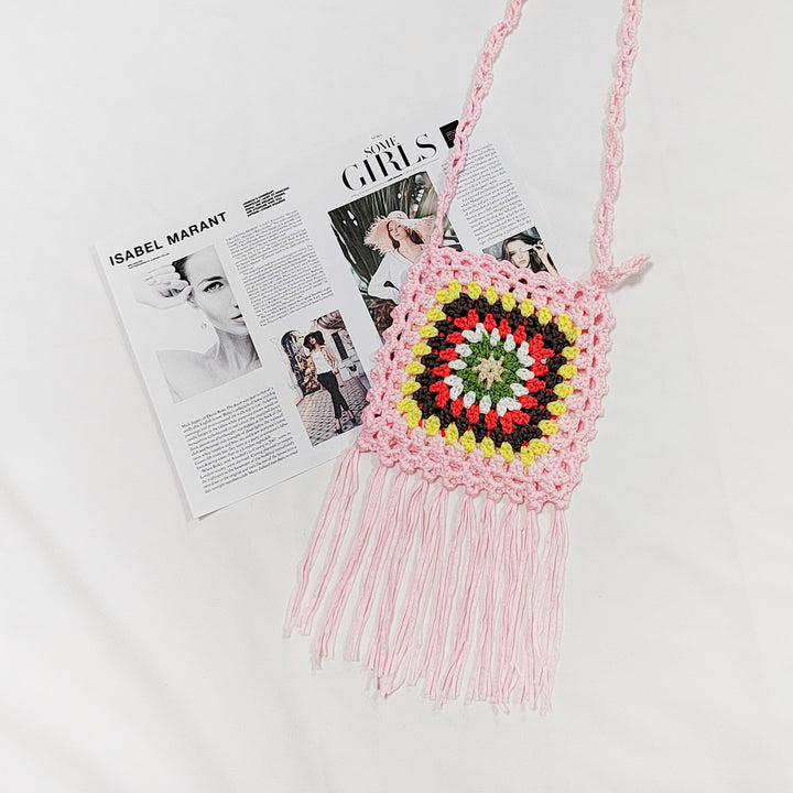 Lune London crochet pom pom shoulder bag for women