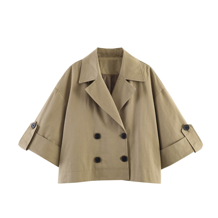Women Cropped Double Breasted Trench Cape in Boxy Cut Amarae