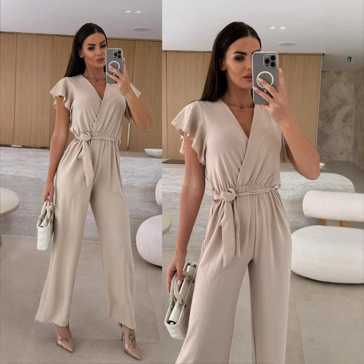 Ladies Wide Leg Ruffle Jumpsuit Lune London