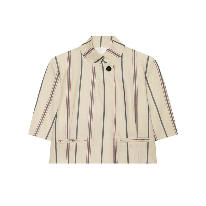 Women's loose linen trousers with pleats, high waistband and vertical stripes Amarae