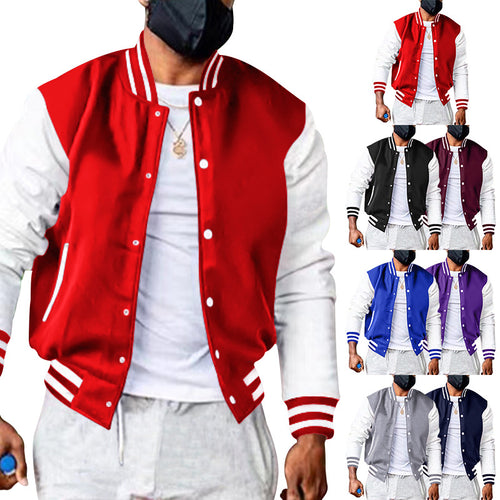 Men's Varsity Jacket with Contrast Sleeves and Side Pockets Amarae