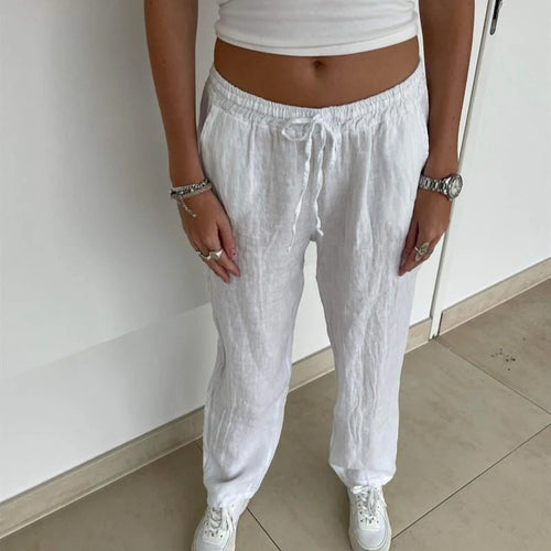 Loose linen pants for women with elastic waistband and side pockets Amarae