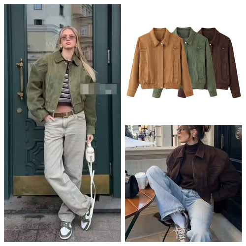 Elegant suede jacket for women with practical pockets Amarae