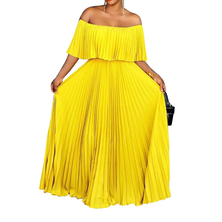 Maxi dress for women with off-shoulder design and elastic waistband Lune London