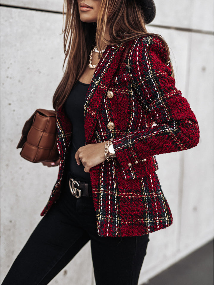 Tweed patterned jacket for women with double-breasted buttons and textured fabric Lune London