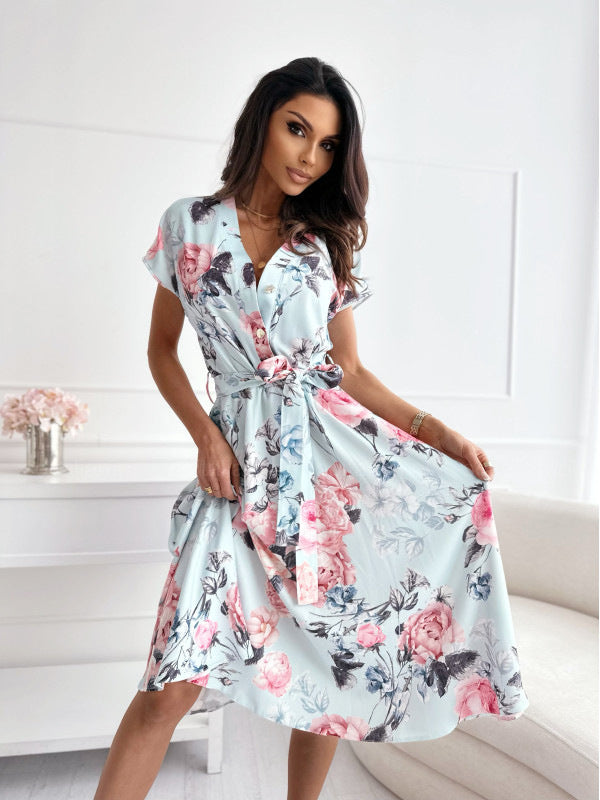 Floral print wrap dress for women with side slit Lune London