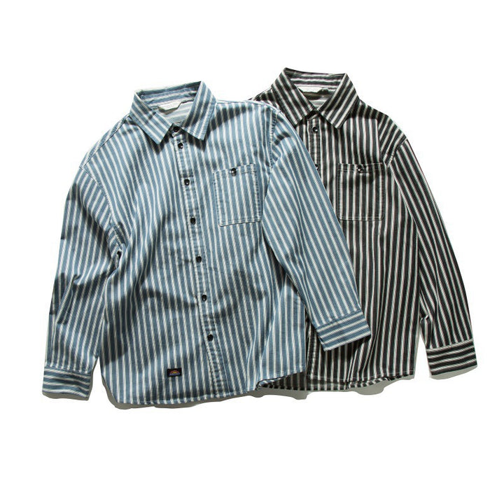 Unisex Oversized Shirt Jacket with Vertical Stripes, Boxy Cut and Chest Pocket Amarae