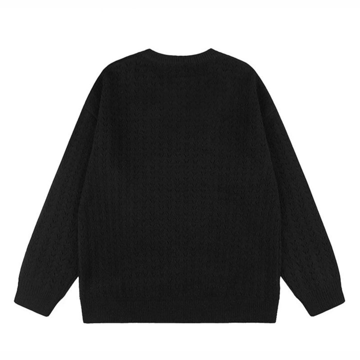 Women's Oversize Knit Sweater with Jacquard Cat Motif and Musical Design Amarae
