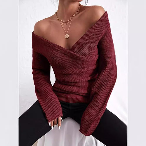 Casual wrap sweater for women with a deep V-neck and a relaxed fit Amarael