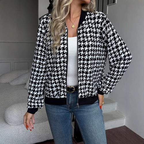 Amarae classic houndstooth pattern women's fashionable bomber jacket