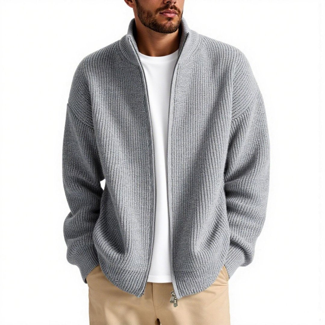 Men's knitted jacket with high collar and convenient zipper Lune London
