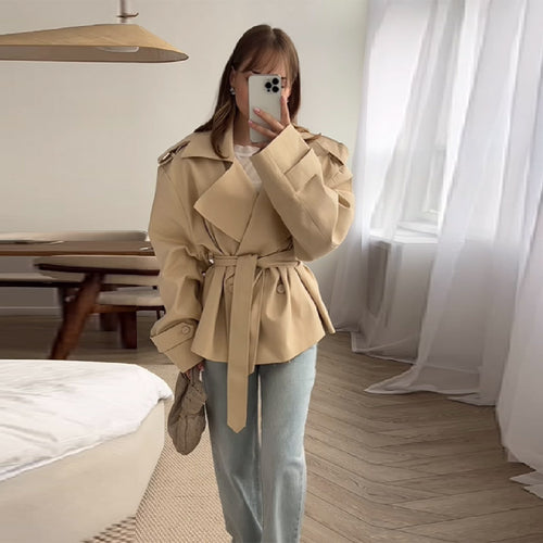 Ladies Elegant oversized trench coat with belt and structured sleeves Amarae