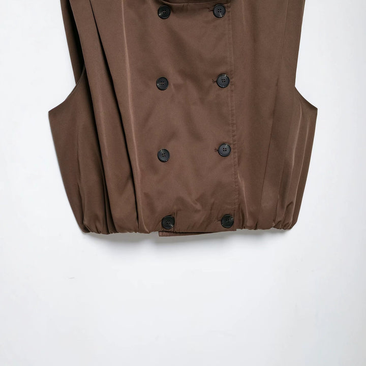 Women Sleeveless Trench Vest with Double Breasted and Stand Collar Amarae