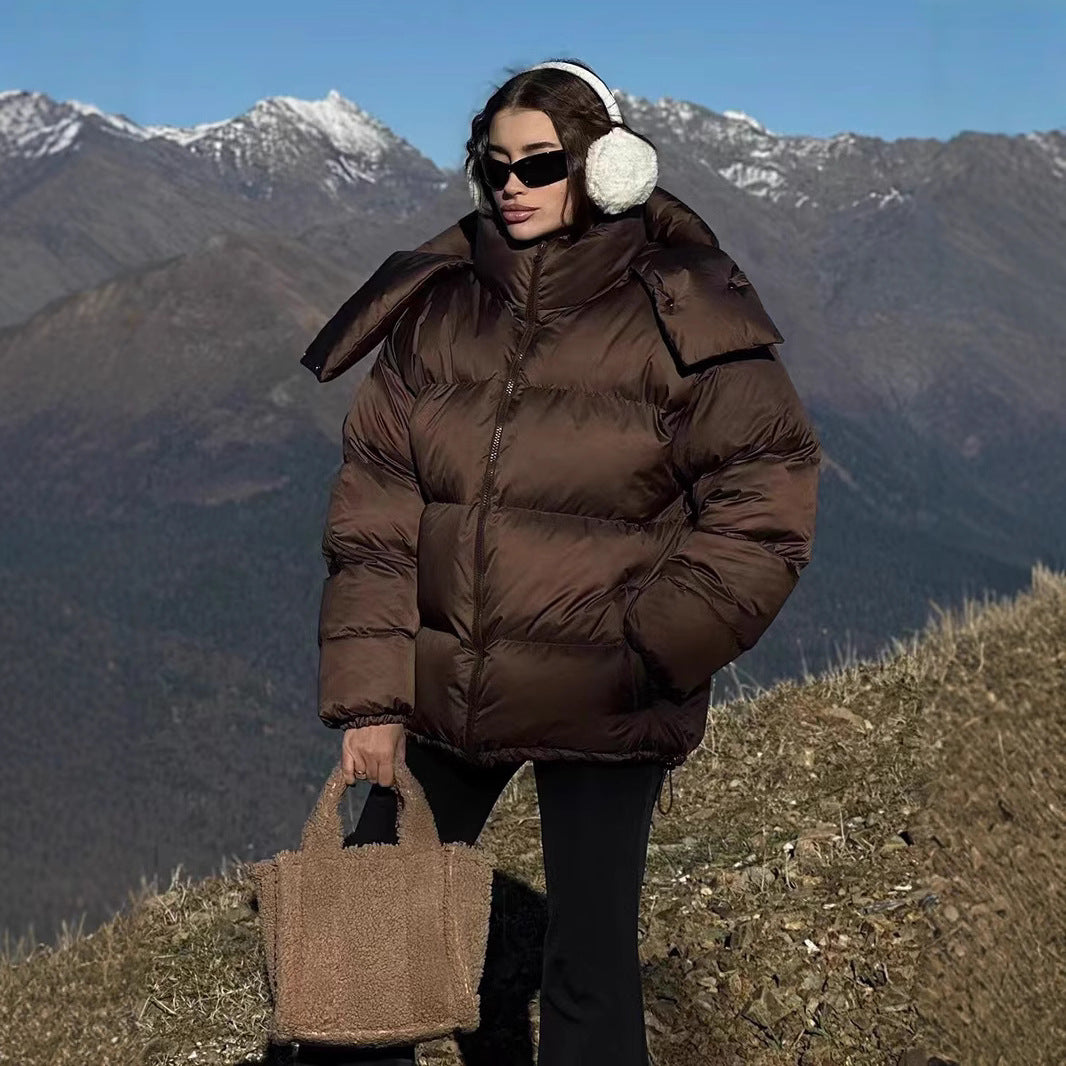 Ladies outdoor padded jacket with high collar and quilted design Lune London