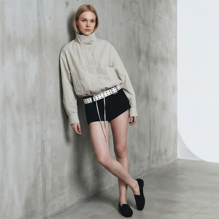 Women’s short cut lightweight transitional jacket with stand-up collar and elastic hem Amarae