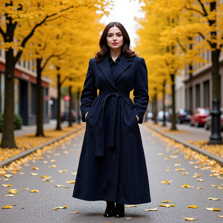 Manteau élégant pour dames avec large col et ceinture Chic & Stil
