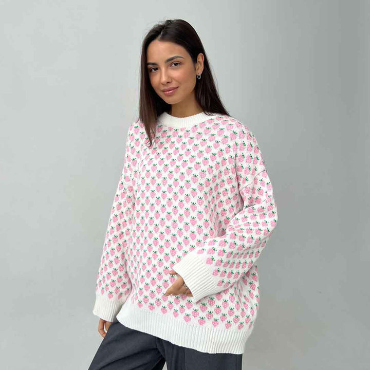 Women Oversized Sweater with Floral Knit Structure Lune London