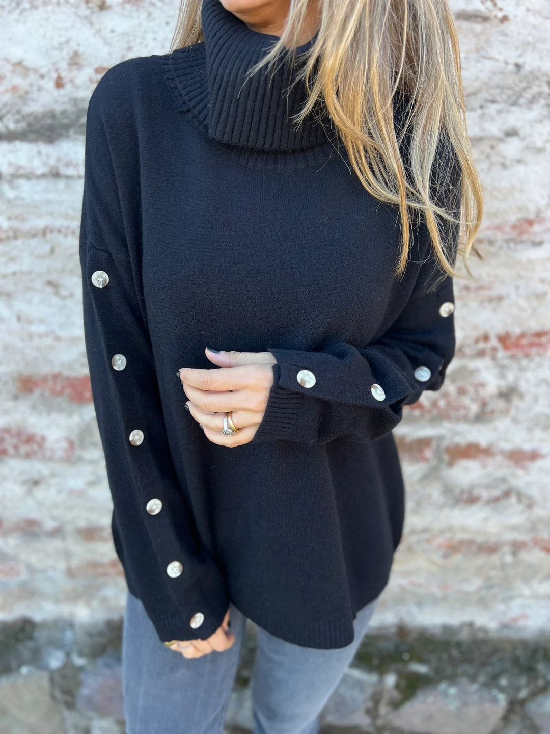 Women’s knit turtleneck sweater with button details Lune London