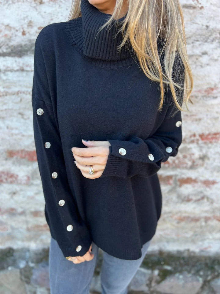 Women’s knit turtleneck sweater with button details Lune London