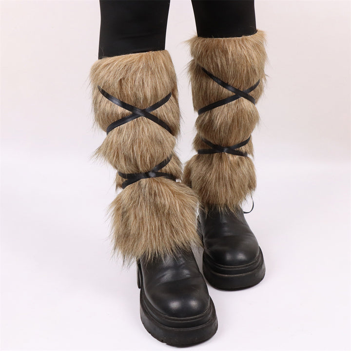 Faux fur tights for women with straps Lune London