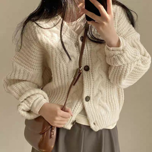 Women’s cozy knit cardigan with cable knit pattern and elastic sleeves Amarae