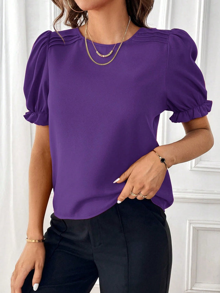 Amarae | Pure-Color-Round-Neck-Shirt-Top with Temperament