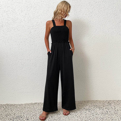 Ladies elegant smocked jumpsuit with wide legs Amarae