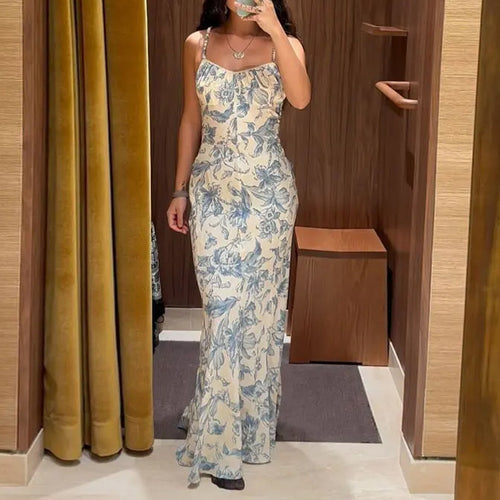 Robe Maxi Élégante Femme avec Imprimé Floral et Bretelles Minces Chic & Stil