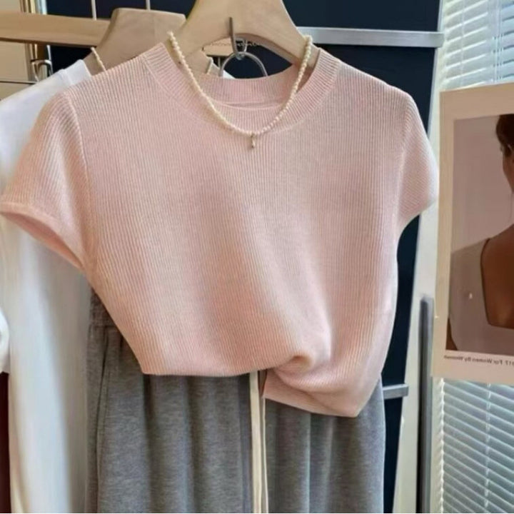Chemise Tricotée à Manches Courtes Décontractée pour Femmes Chic & Stil
