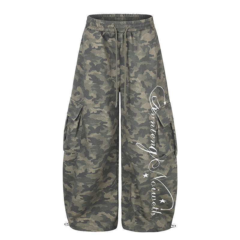 Women's Wide Cargo Palazzo Pants with Drawstring Waistband, Adjustable Hem, and Cargo Pockets Amarae
