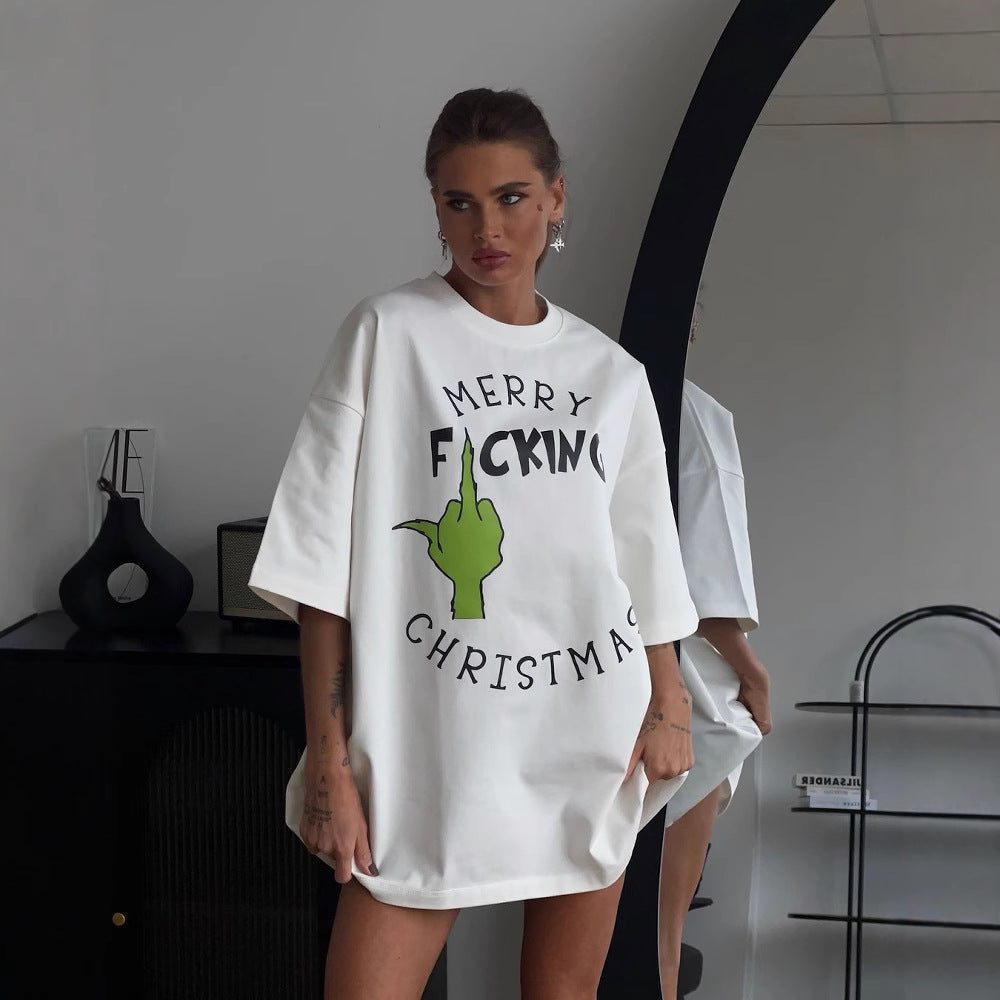 Oversized t-shirt for ladies with creative Christmas design Lune London