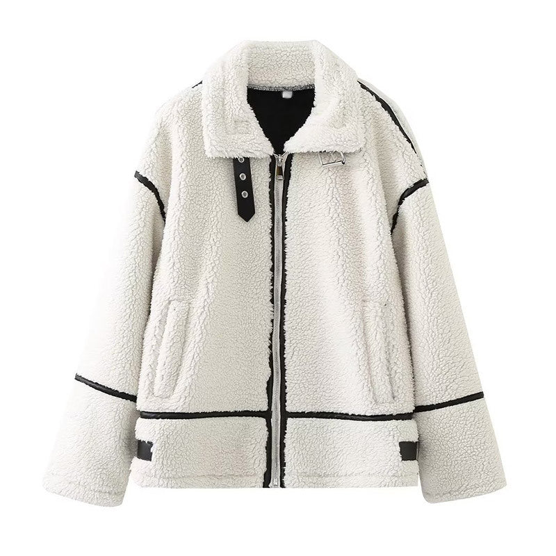 Comfortable teddy fleece jacket for women with elegant collar Lune London