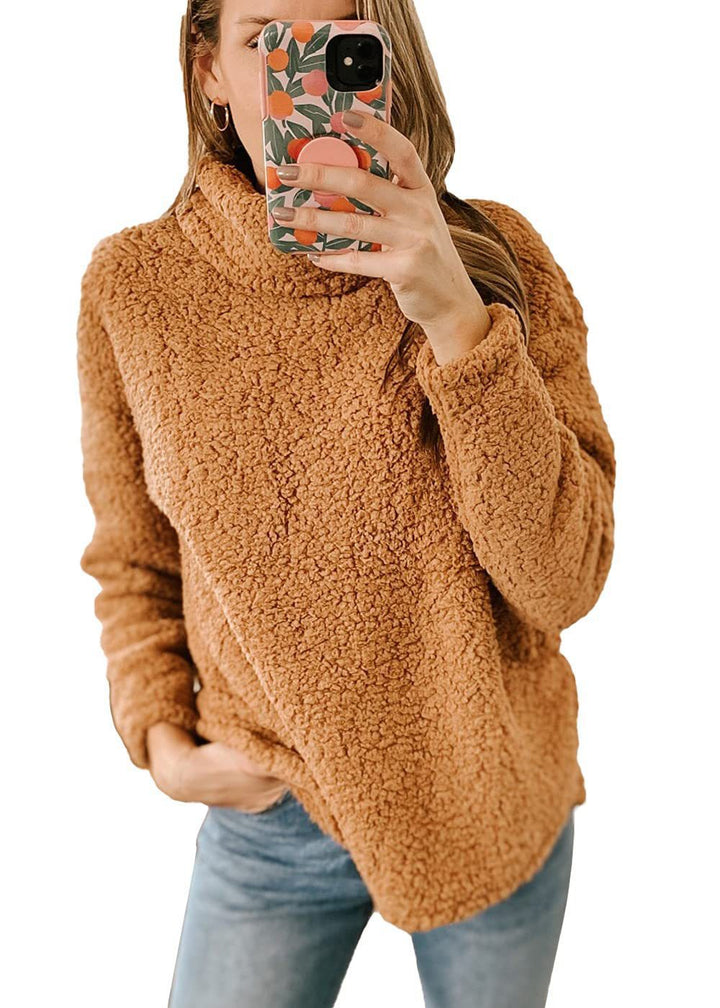 Comfortable sweatshirt pullover for women with high collar and textured fleece Lune London