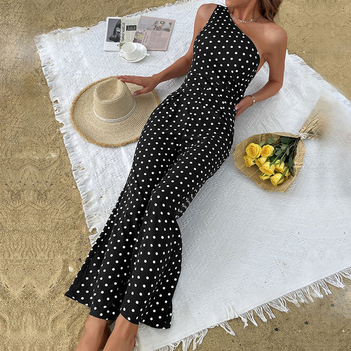 Asymmetrical polka dot maxi dress for women Lune London