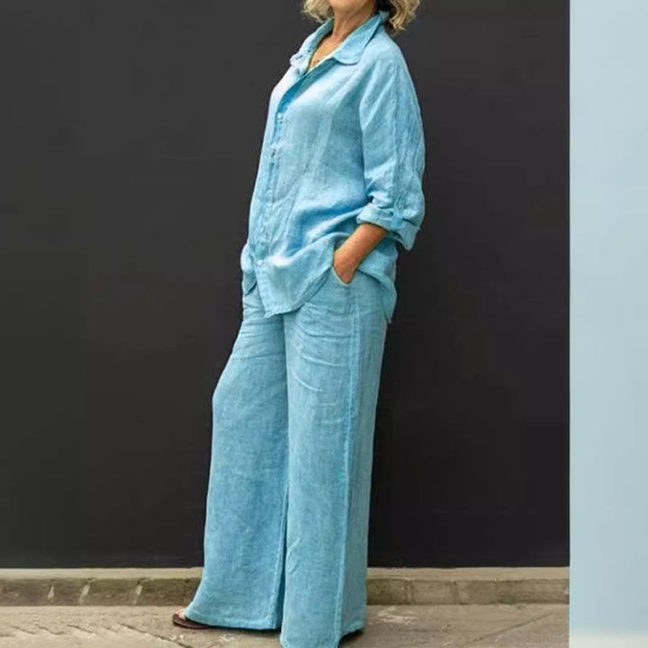 Women's Relaxed Linen Set with Oversized Shirt and Wide Palazzo Pants Amarae