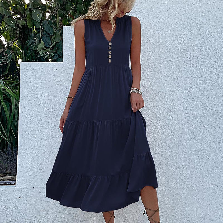 Lune London Women's Sleeveless Maxi Dress with Ruffle Detail