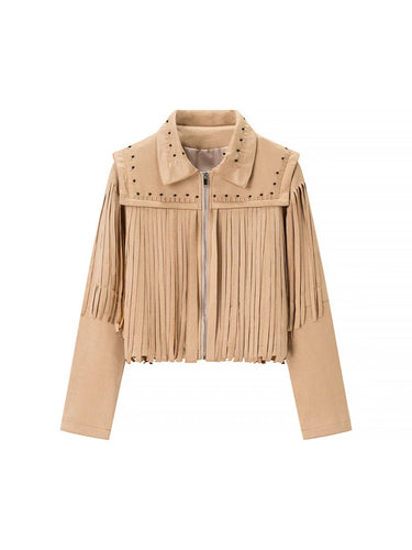 Fringed jacket for women with decorative studs Amarae