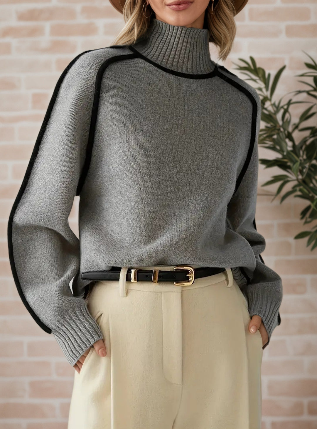 Women's sweater with high collar and modern structured details Lune London
