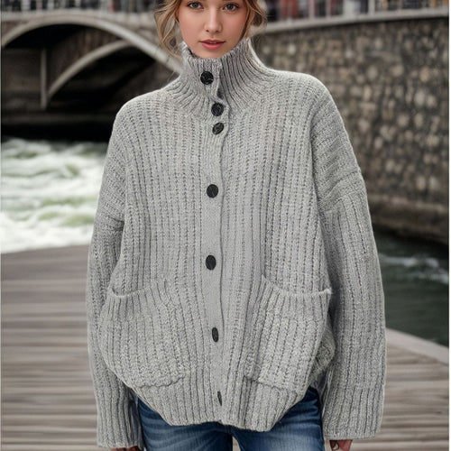 Lady cardigan with high collar and button closure Amarae