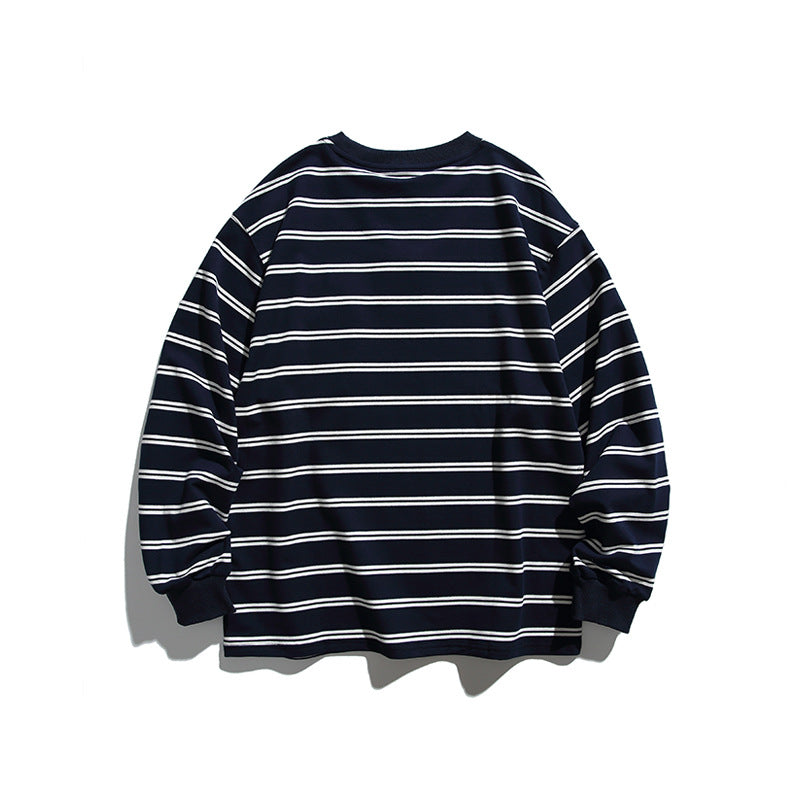 Unisex Oversize Long Sleeve with maritime stripe pattern and functional zippered chest pocket Amarae