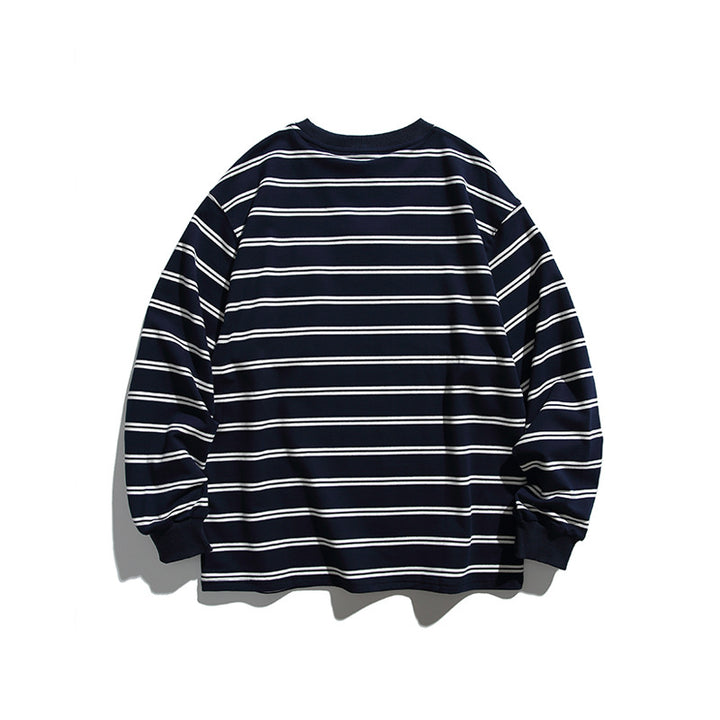 Unisex Oversize Long Sleeve with maritime stripe pattern and functional zippered chest pocket Amarae