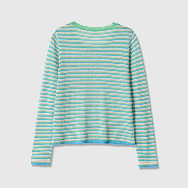 Women Striped Fine Knit Long Sleeve Shirt with Round Neckline and Figure Flattering Silhouette Amarae