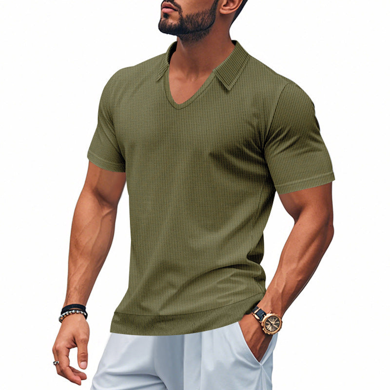 Short sleeve V-neck shirt for men with textured design Lune London