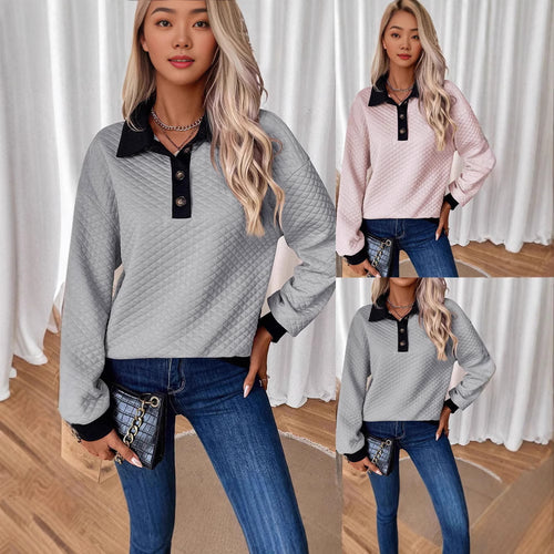 Casual sweatshirt for women with classic polo collar and button details Amarae