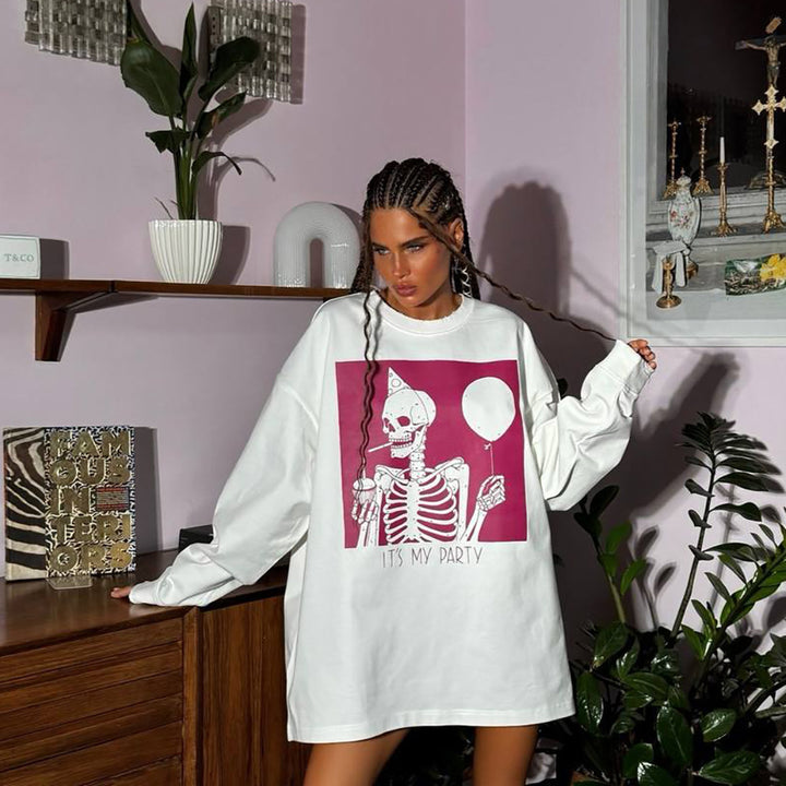 Women Oversized Sweatshirt with Chic and Stylish Skeleton Graphic Design