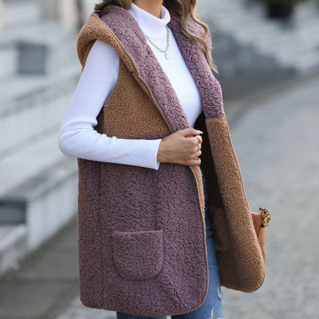 Faux fur jacket for women with large pockets and asymmetric design Lune London