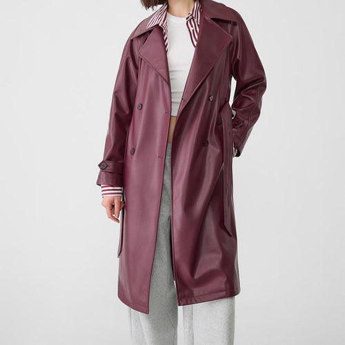 Amarae elegant cut faux leather trench coat for women