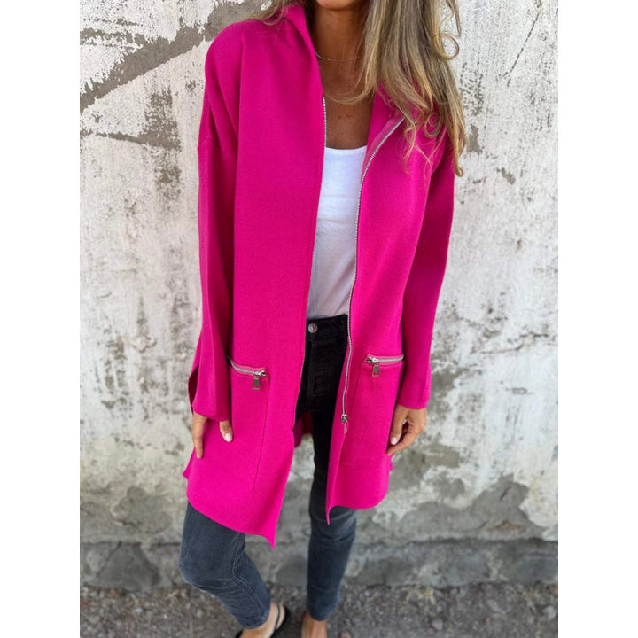 Women’s Hooded Long Cardigan with Full Zip and Decorative Pockets Amarae