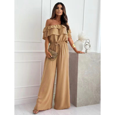 Ladies Off-Shoulder Wide Leg Jumpsuit Lune London